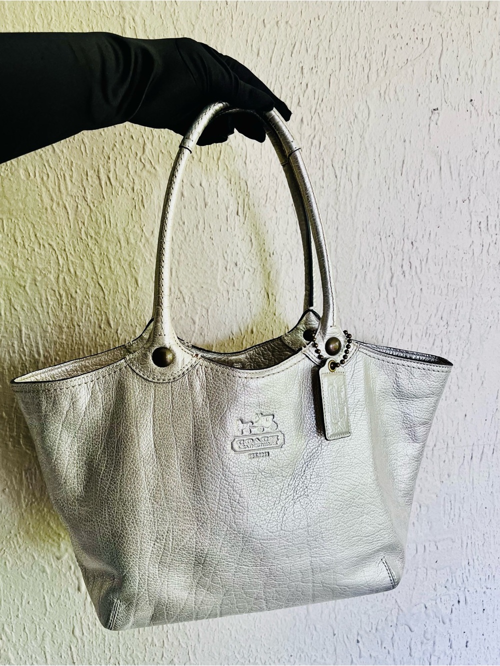 Coach MetallicLeather Bleecker Tattersall Shoulder Tote EUC